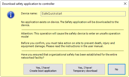 Dialog when logging in with confirmation of the organizational safety of the networked facility